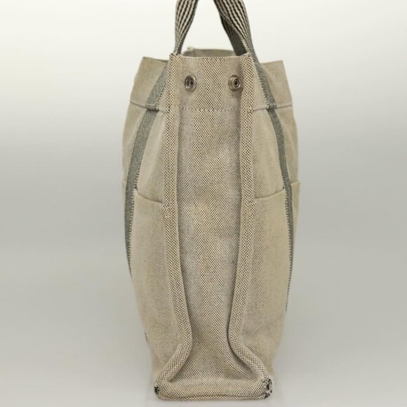 HERMES Fourre Tout MM Hand Bag Canvas Gray Silver Auth - Picture 4 of 16
